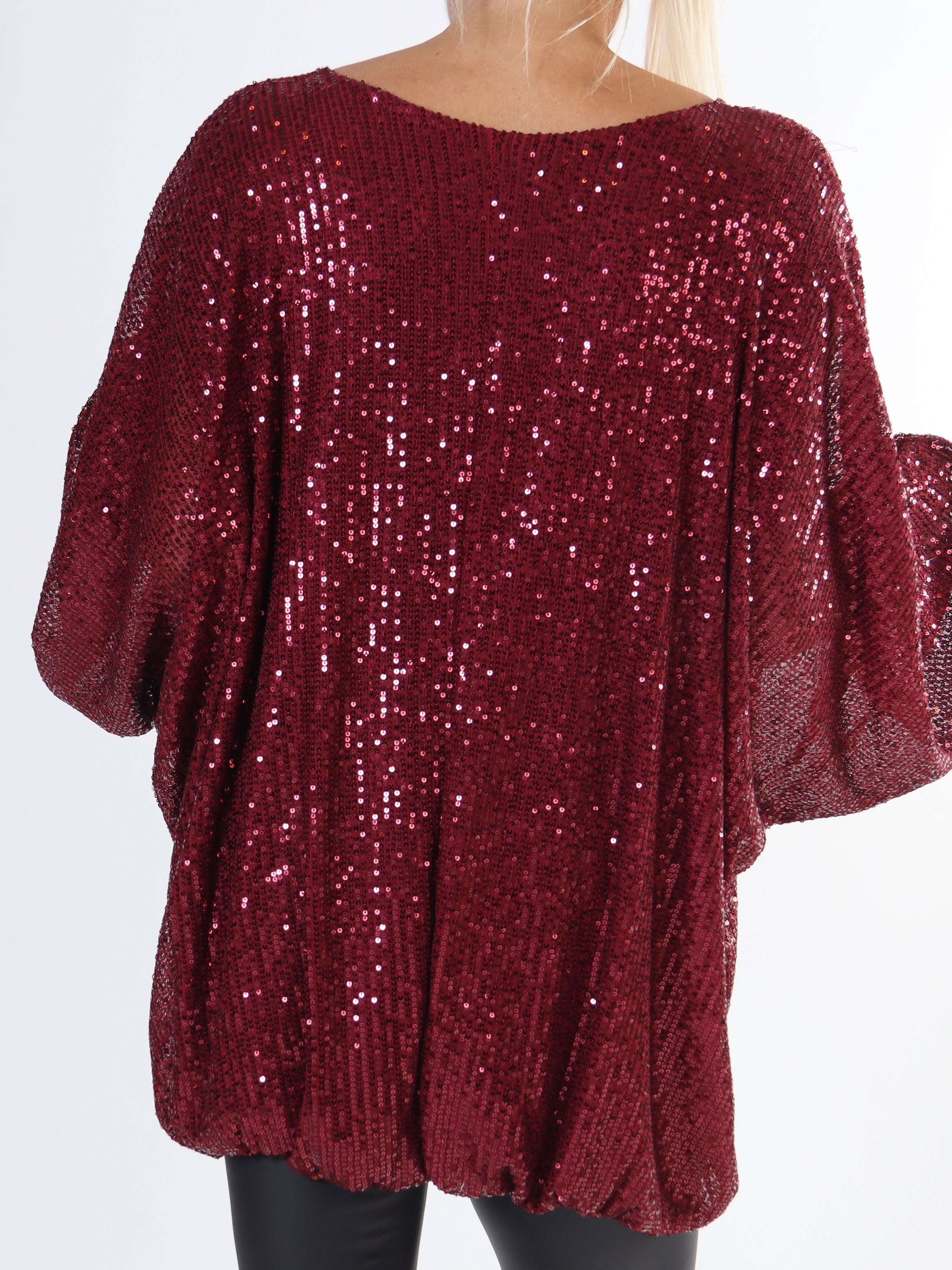 Destiny - Plus size paillet bluse med flagermusærmer